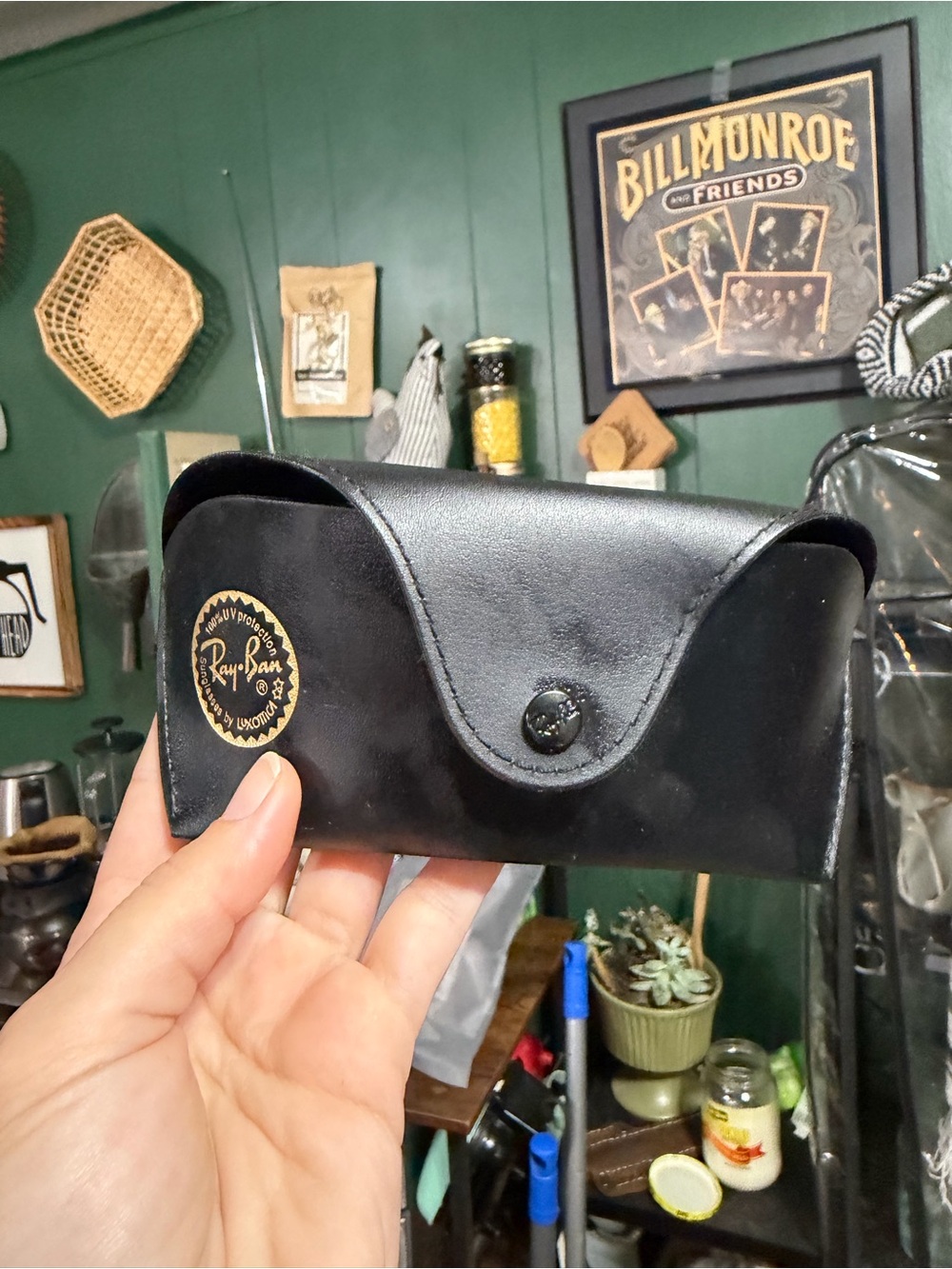 Ray-Ban Black Leather Sunglasses Case with Gold Logo